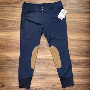 R.J. Classics Ladies’s Navy Anna Mid-Rise Front-Zip Knee-Patch Breech - 34L
